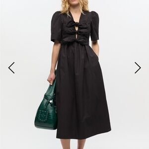 Ganni black Stretch Cotton Tie Strap Midi Dress- size 40